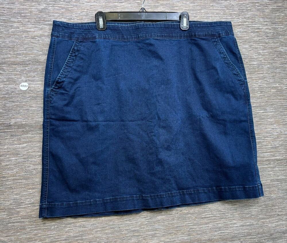 Talbots Womens Blue Dark Wash Denim Mini Skirt Size 24W Indigo Exposed Back Zip